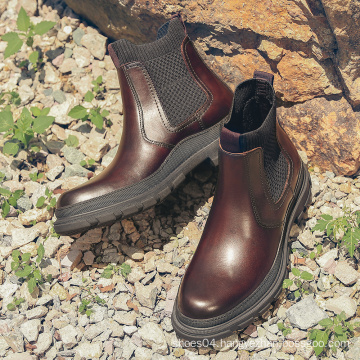 Trendy Thick Platform Geniune Leather Mens Anti Slip Hiking Boots